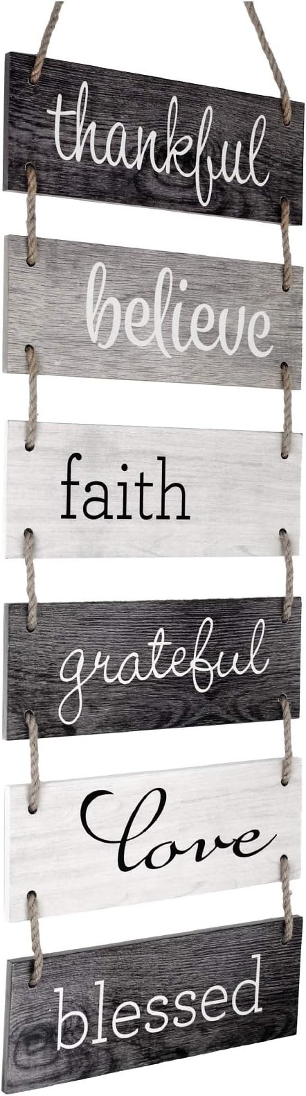 EXCELLO GLOBAL PRODUCTS Large Hanging Wall Sign: Rustic Wooden Decor (Grateful, Love, Believe, Thankful, Faith, Blessed) Hanging Wood Wall Decoration (11.75" x 32")-Ruum Studio Home