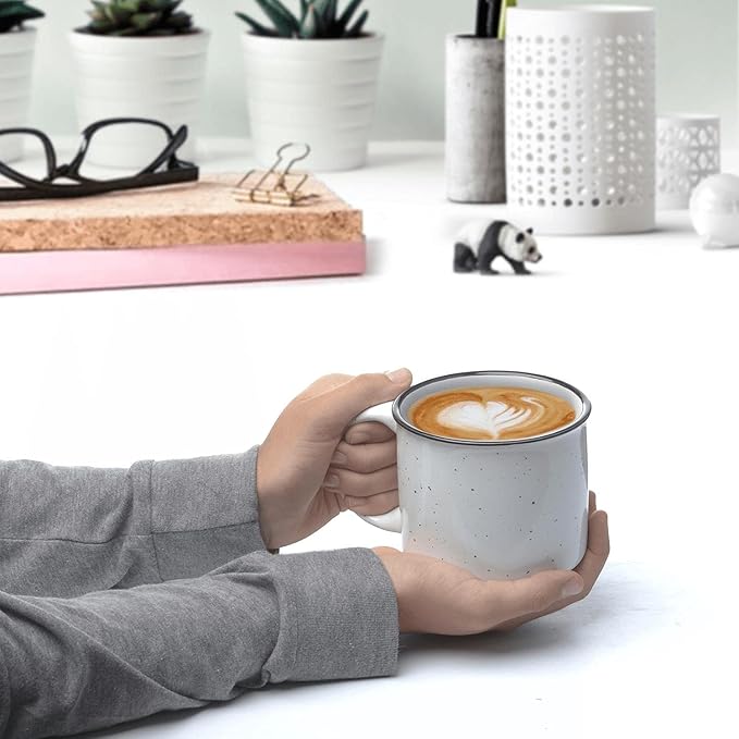 DISCOUNT PROMOS Ceramic Campfire Coffee Mugs 13 oz. Set of 10, Bulk Pack - Perfect for Tea, Espresso, Cappuccino, Hot Cocoa - White-Ruum Studio Home