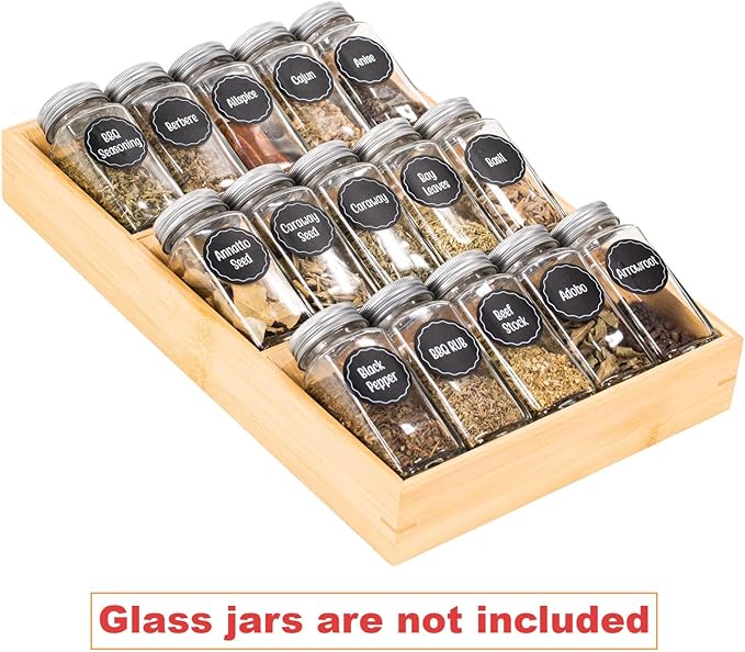 Bamboo Spice Rack Organizer for Drawer 3 Tier Bamboo Spice Tray Cabinet for Kitchen Storage and Organizer (Pre-Measure Your Drawer)(1 Pack, Drawer)-Ruum Studio Home