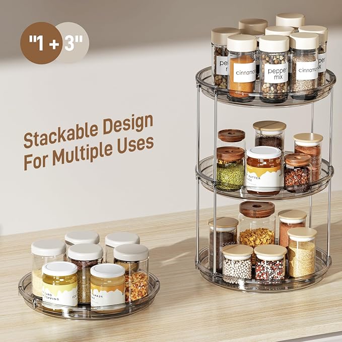 LAMU 2 Pack 2 Tier Lazy Susan Turntable Organizer 9.25'' Rotating Spice Rack Organization for Cabinet, Kitchen, Pantry, Countertop, Bathroom, Vanity, Medicine Cabinet Organizer, Grey-Ruum Studio Home