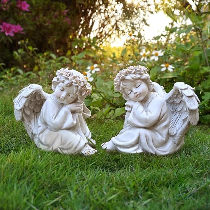 Angel Statue Garden Decor for Outside Solar Outdoor Decorations Patio Cherub Christmas Yard Porch Home Lawn Art Light up Figurine Memorial Sculpture Gift for Mom Mother Grandma-Ruum Studio Home