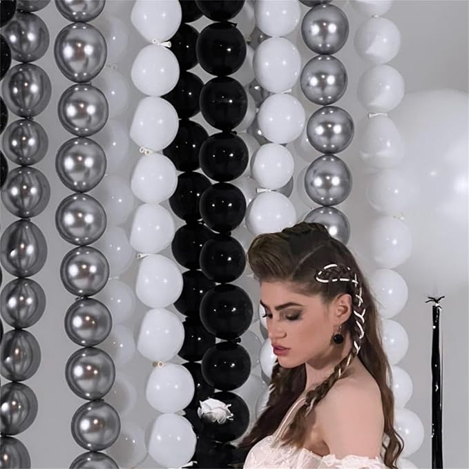 Black and Silver Linking Balloons, 100PCS 6 Inch Small Metal Silver Link Balloons for Making Balloon Wall Heart Arch, Quick Linked Balloon for Wedding Birthday Baby Shower Graduation Party Decorations-Ruum Studio Home