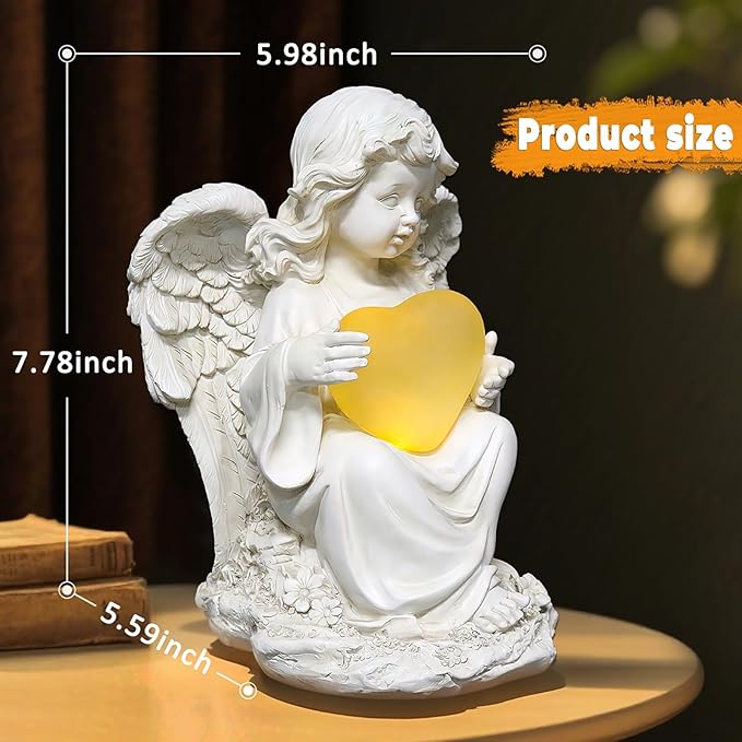 Angel Statues for Garden, Solar Angels for Outside with Glowing Heart & Cemetery Decorations for Grave, Yard Art Patio Balcony & Lawn Ornaments Gifts for Mom Grandma Women-Ruum Studio Home