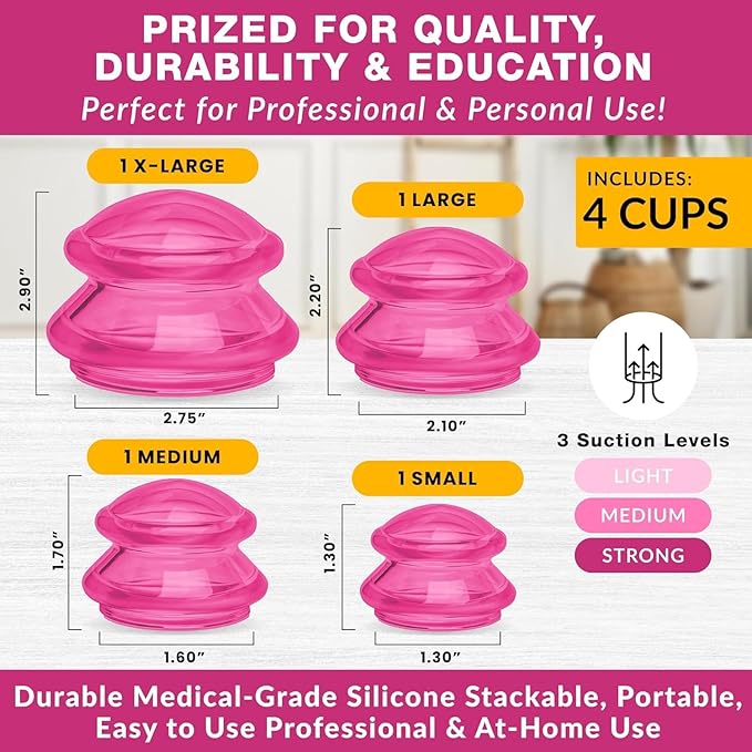 Silicone Cupping Therapy Set Professional Massage Cupping Cups for Cupping Therapy 4 Cup Kit for Massage, Myofascial Release, Cellulite Reduction (Lure Pink)-Ruum Studio Home