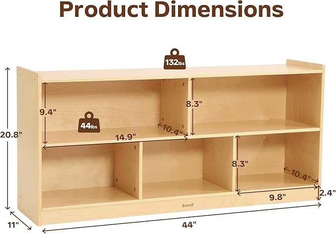 Toy Storage Organizer for Kids Room, Wooden Kids Bookshelf for Classroom, Cube Storage Organizer for Playroom, 5-Section Montessori Bookshelf & Toy Shelf for Nursery-Ruum Studio Home