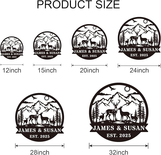 Personalized Rustic Metal Deer Cabin Sign, Outdoor Welcome Sign for Front Porch, Great Custom Metal Name Sign Gift for Hunters, Farmhouse Cabin Decor-Ruum Studio Home