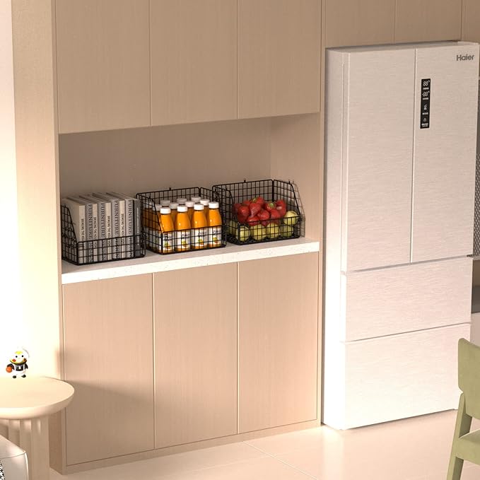 Stackable Wire Storage Baskets for Kitchen Closet Pantry, Hanging Closet Organizers Storage Shelves Organization, Wall Mount Metal Basket Bins, Clothing Vegetable & Fruit Organizer 3 pcs-Ruum Studio Home
