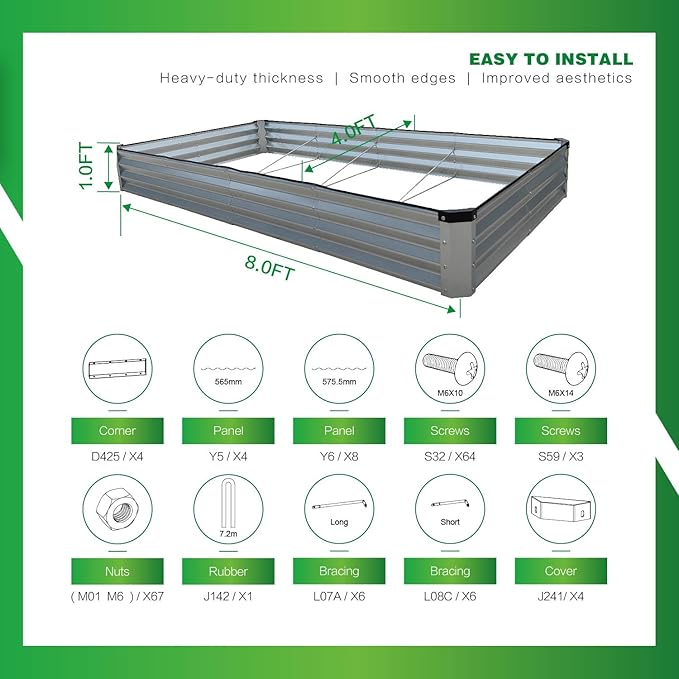 GARDMAX 8x4x1FT Galvanized Raised Garden Bed Kit, Metal Planter Boxes Outdoor with Easy Assembly, Large Garden Bed for Vegetables, Fruits, Flower, Herbs Rectangle Silver-Ruum Studio Home