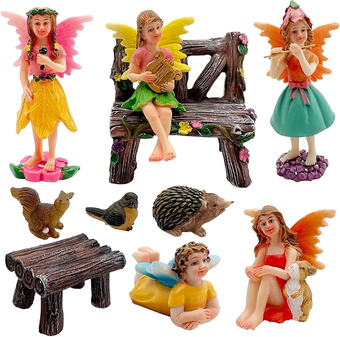 Fairies Set of 10 Pcs Miniature Garden Figurines - Outdoor Decor Art for Fall Winter, Outdoor Statue for Patio, Lawn, Yard Decoration-Ruum Studio Home