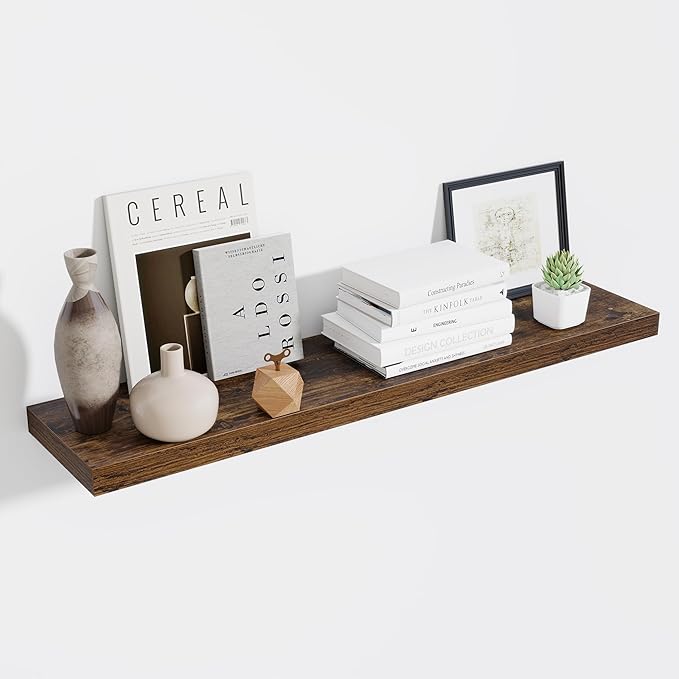 48 Inch Floating Shelves for Wall - 10 Inch Deep Fireplace Mantel Shelf - Wood Floating Shelves for Wall - Large Storage Shelves Wall Mount for Living Room & Bedroom - Rustic Brown - Set of 1-Ruum Studio Home