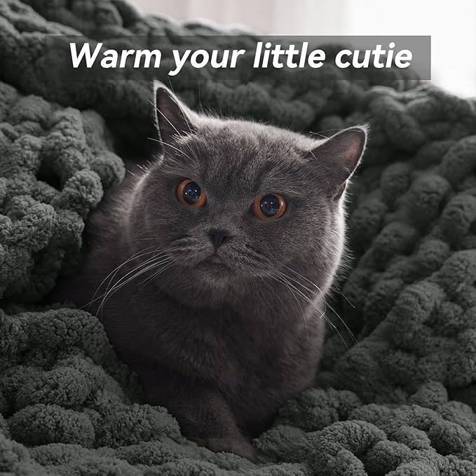 Chunky Knit Throw Blanket, 60''*80'' Knitted Throw Chenille Yarn for Bed Couch, Handmade Dark Grey Crochet Big Thick Blanket, Machine Washable Cute Comfy Blanket for Home Decor-Ruum Studio Home