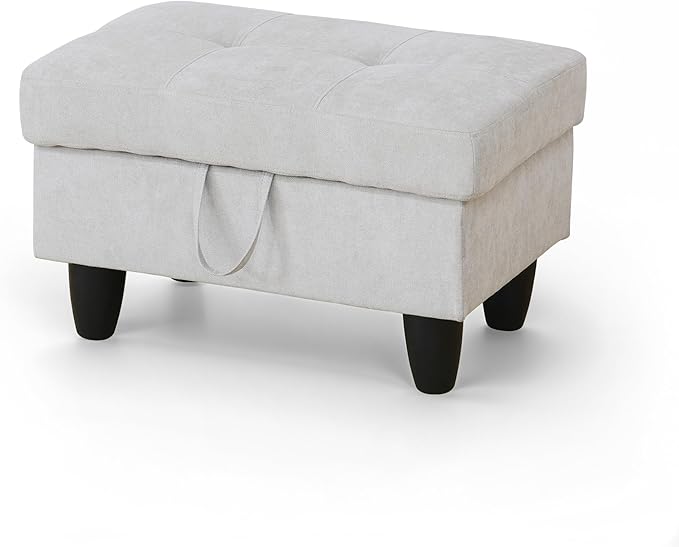 Ottoman Rectangular Storage Ottoman Bench, Flannel Footrest Stool Footstool with Lid for Living Room, Bedroom, Entryway, Khaki, 28.5"x19"x17.5"-Ruum Studio Home