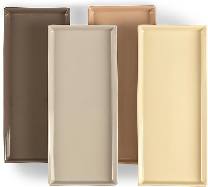 Home Beets Neutral Colored Ceramic Serving Platters (14 x 6 Inch Rectangle Plates) Serving Dishes for Entertaining, Food, Appetizers, Desserts, Cheese Board, Charcuterie, Sushi - Set of 4 Party Trays-Ruum Studio Home