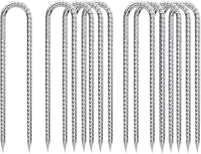 U-Hook-Rebar-Stakes-12 Inch, Ground Stakes Heavy Duty Rebar Stakes for Camping 8pcs Rebar Stakes Rust Proof Coated Metal for Flower Gardens Dog Fence Camping Tents Chicken Coop-Ruum Studio Home