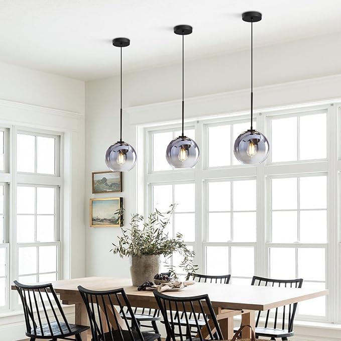 KCO Lighting Mercury Glass Pendant Light Fixtures Mid Century Modern Silver Kitchen Island Pendant Lights Ceiling Hanging Black Large Globe Pendant Light for Living Room Dining Room-Ruum Studio Home