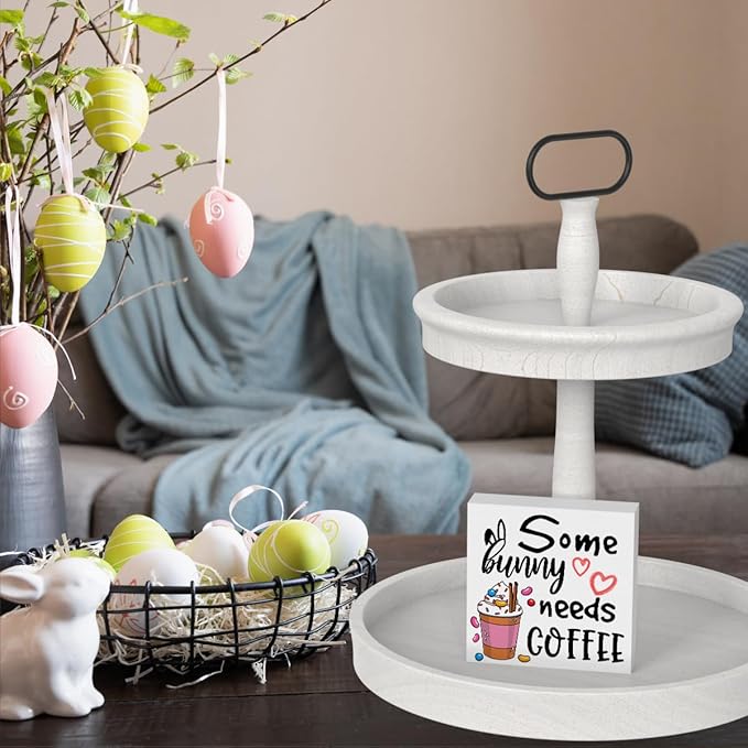 Rustic Farmhouse Easter Country Home Office Coffee Tables Desk Decor Coffee Bar Some Bunny Needs Coffee Sign Cubicle Shelf Tiered Tray Decor Gift Ideas 5 X 5 Inch-Ruum Studio Home