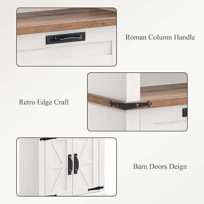 RedLemon Bookshelf with Storage Cabinet, 72" Tall Farmhouse Bookcase with Adjustable Shelves and Barn Door, 4 Tier Office Wood Bookshelf with Drawer for Office Library Living Room (Antuique White)-Ruum Studio Home