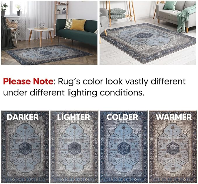 Keen Home Design 10x14 Rug - Machine Washable Area Rug with Non-Slip Backing, Ideal for Living Room, Dining Room, Bedroom - Vintage, Easy Clean, Durable, Low Pile Rug - (9'7" x 14')-Ruum Studio Home