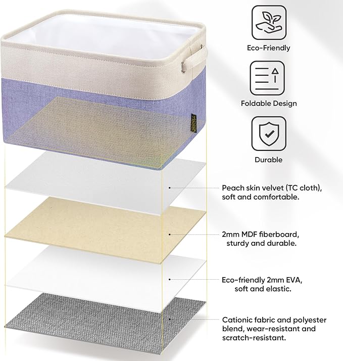 BALEINE 2 Pack Fabric Storage Bins for Shelves, Linen Storage Baskets for Organizing, Decorative Closet Bins for Clothes, Home (Lavender, 12"x8"x8")-Ruum Studio Home
