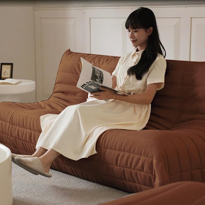 Luxury Sofa Couch Chair, Lazy Floor Seating, Fireside Bean Bag Chair, Ergonomic Tatami Sofa Lounger for Living Room, Bedroom, Office, Loveseat, Brown-Ruum Studio Home