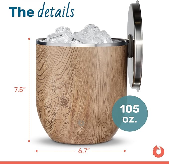 SNOWFOX Plus, Premium Vacuum Insulated Stainless Steel Ice Bucket with Lid/Scoop,Home Bar Accessories,Elegant Bartending Ice Bucket for Parties,Beautiful Outdoor Entertaining Supplies,3L,Natural Teak-Ruum Studio Home