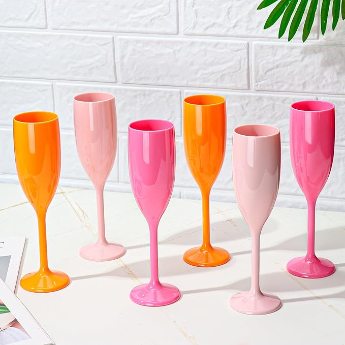 XUWAIDSGN Acrylic Champagne Flutes Toasting Glasses Unbreakable Mimosa Bar Reusable Wine Glasses Vintage Champagne Flutes Stemmed Drinking Cups 5.4 OZ for Christmas Birthday (24, Orange)-Ruum Studio Home