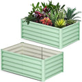 Large Outdoor Planter Boxes Kit Set of 2, 6x3x1.5ft Galvanized Raised Bed Planter with Open-Ended Base Design, Elevated for Outdoor Plants, Durable Raised Bed for Gardening,Green-Ruum Studio Home