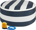 FUNHOME Inflatable Outdoor Ottoman with Air Pump,20"x9" Portable Patio Pouf,Water Resistant,Fade-Resistant,Round Blow Up Footrest Stools for Home Garden Camping Travel(Blue White)-Ruum Studio Home