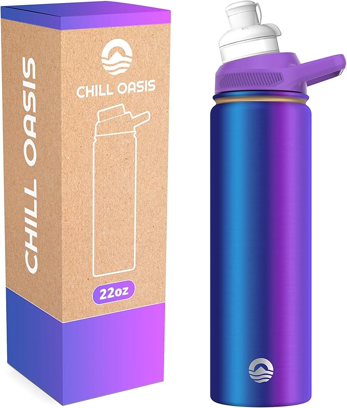 Chill Oasis Water Bottle | Compatible With Popular Flavor Cartridges | BPA Free, Leak Proof, Double-Walled Vacuum Insulated Stainless Steel, and Dishwasher Safe | Cold for 24 Hours (Aura, 22oz)-Ruum Studio Home