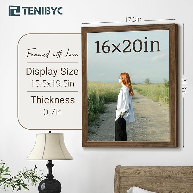 16x20 Picture Frame Set of 3 - Brown Woodgrain, Wood Poster Frame, HD Tempered Glass, Wall Gallery Hanging-Ruum Studio Home