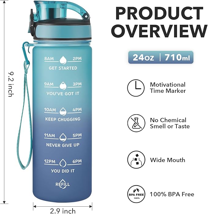 Enerbone Water Bottle, Leakproof BPA & Toxic Free, Motivational Water Bottle with Times to Drink and Straw, Fitness Sports Water Bottle with Strap for Office, Gym, Outdoor Sports-Ruum Studio Home