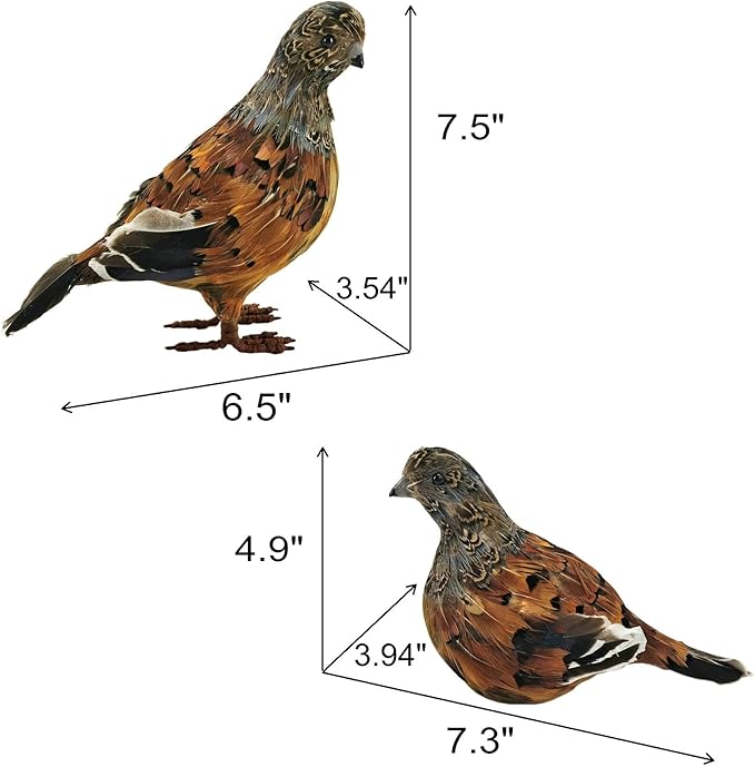 naturevibe 7.5 Inches Feathered Quail Set of 2 Fall Decorations,Artificial Woodland Animals Fall Figurines with Natural Feather as Centerpiece Table Decorations or Autumn Harvest Decor-Ruum Studio Home