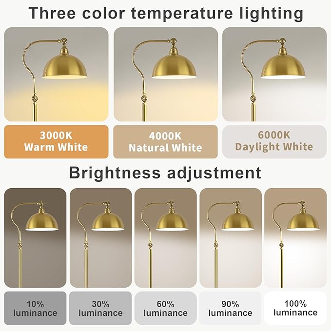 Bright LED Gold Reading Floor Lamp with Remote Control and Bluetooth Dimming,Living Room Bedroom Bedside Office Study Library Adjustable Standing Tall Lights, Unique Modern Brass Home Decor Essentials-Ruum Studio Home