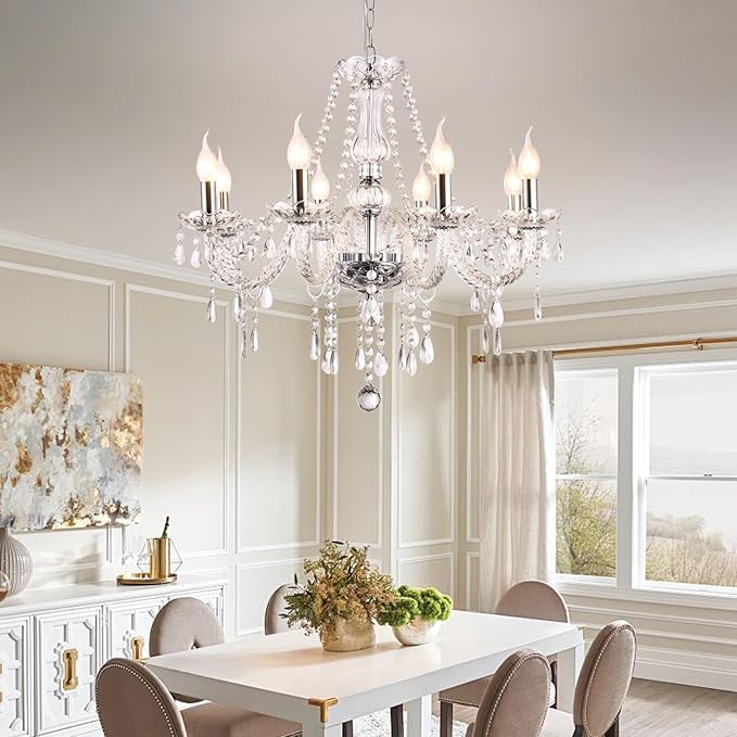 Modern Elegant 8 Lights K9 Crystal Glass Chandelier Pendant Ceiling Lighting European Style for Dining Living Room Bedroom Transparent, 8 E12 Bulbs Required-Ruum Studio Home