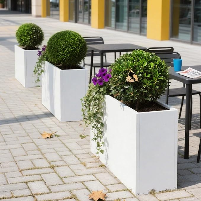 Galvanized Steel Metallic Heavy Planter for Outdoor Plants Metal Outdoor Planter Spliced Flower Box with Partitions for Outside,Indoor,Garden (White, 30 * 12 * 24)-Ruum Studio Home