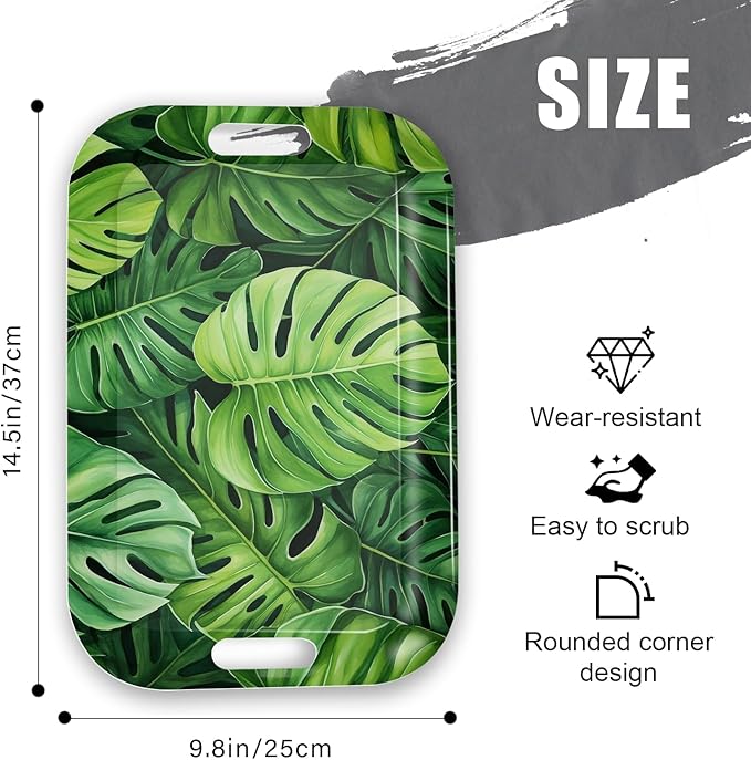 Serving Trays with Handles, 14.5 x 9.8 inch Rectangular Plastic Tray for Restaurant, Kitchen, Tropical Leaf Pattern Monstera in The Style-Ruum Studio Home