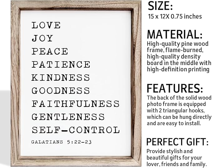 Christian Wall Decors, Positive Home Decors for Living Room, Galatians 5:22-23 Signs Decor, Scripture Decor Art, Framed Wall Plaque Sign 15 * 11.5 inches, Love Joy Peace Sign-Ruum Studio Home