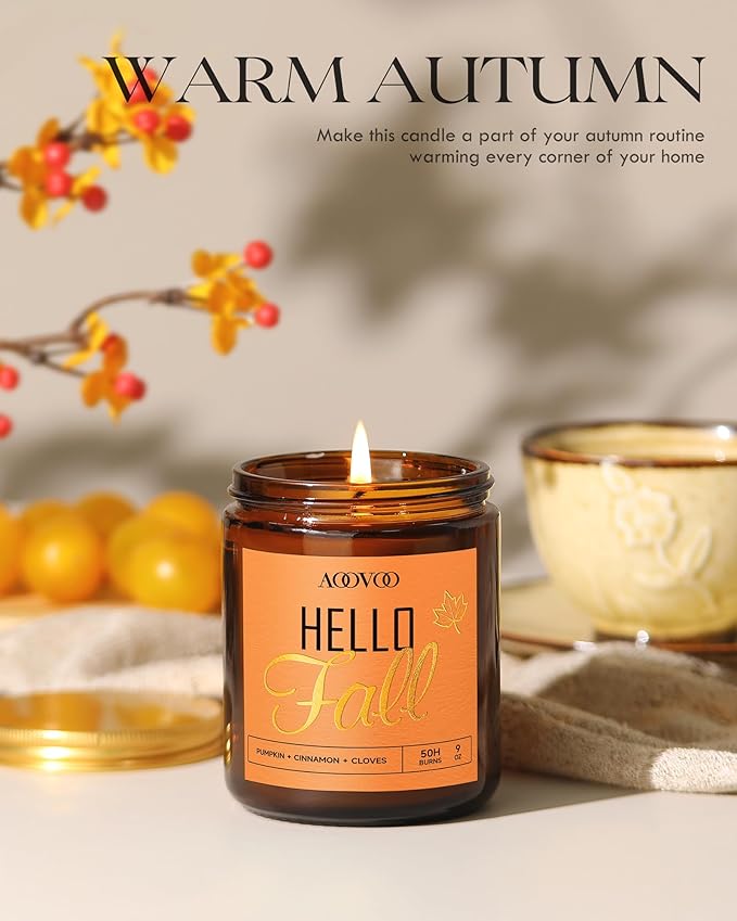 AOOVOO Hello Fall Candles - 9 oz Scented Candles, Aromatherapy Candle, Soy Candle for Home Scented-Ruum Studio Home