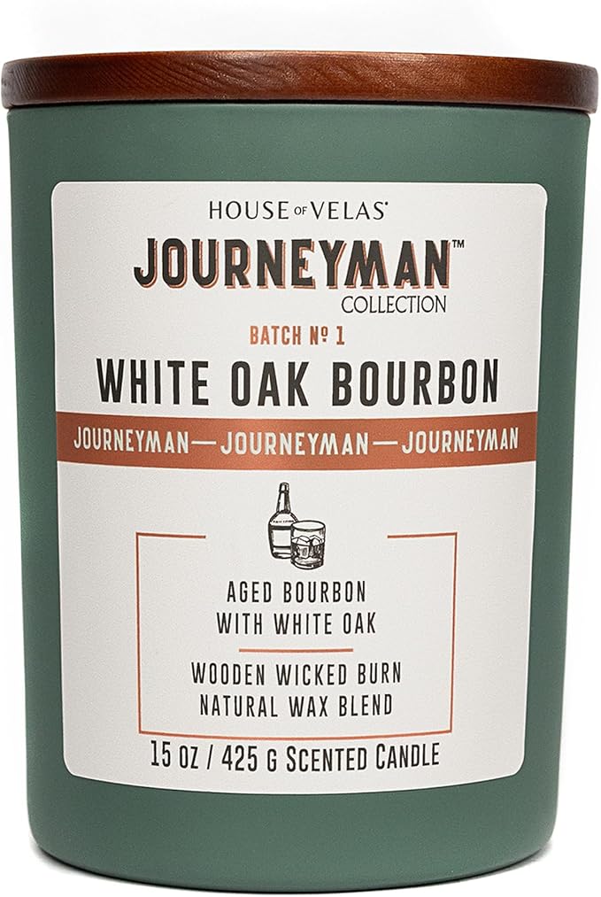 Journeyman Collection Candle, 15oz, Wooden Wick, White Oak Bourbon, Large Painted Jar-Ruum Studio Home