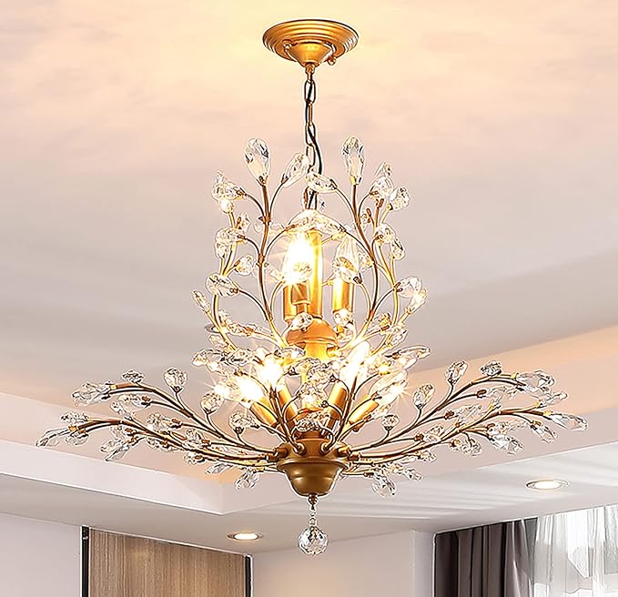 Ganeed Crystal Chandeliers,Vintage Pendant Lighting Crystal Chandelier Lighting Fixtures with 8 Lights,Ceiling Light Fixture for Living Room Bedroom Restaurant Porch Hallway (Gold)-Ruum Studio Home