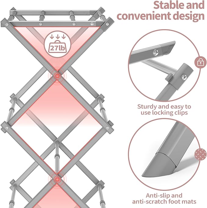 APEXCHASER Clothes Drying Rack, 3-Tier Laundry Drying Rack for Clothes, Expandable Metal Clothing Dryer, Collapsible Towel Rack, Air Drying Rack, Grey-Ruum Studio Home