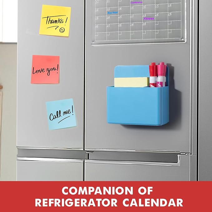 BEYGORM 2 Pack Plastics Magnetic Pen Holder for Refrigerator, Dry Erase Marker Holder for Whiteboard，Magnet School Locker Organizer Accessories, Pencil Cup, Pen Caddy, Classroom Organization(Blue)-Ruum Studio Home