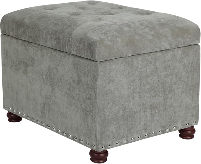 Joveco Storage Ottoman Foot Rest Stool, 24" Velvet Footstool Bench for Living Room Bedroom, Light Grey-Ruum Studio Home