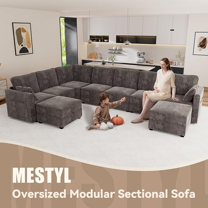 mestyl Modular Sectional Sofa Convertible L Shaped Sofa Couch Set with Storage for Living Room, Modern 3 Seater Modular Sectional Couch with Movable Ottoman (Grey)-Ruum Studio Home