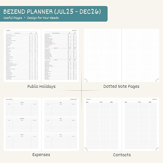 BEZEND Planner 2025-2026 Weekly and Monthly, 8.5" x 11" Academic Calendar (Jul 25-Dec 26) Vertical Daily Appointment with Hourly Timeslot & Monthly Tab, PU Leather Hardcover - Dark Green-Ruum Studio Home
