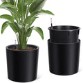 Tall Round Planter Set of 2, 19.5‘’ H x 19.9" Dia Large Planters for Indoor Plants with Built-in Drainage and a Water Level Monitor and Wheels for Patio, Porch, Living Room, or Home Office, Black-Ruum Studio Home