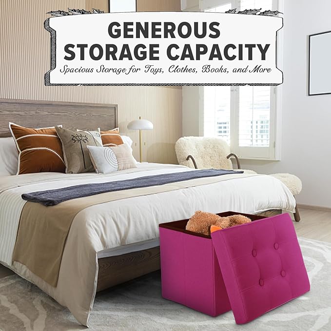 LINMAGCO Storage Ottoman Folding Foot Stool Foot Rest with Side Pocket Modern Ottoman with Storage Short Sofa Stool Linen Cloth 17x13x13(ROSEO)-Ruum Studio Home