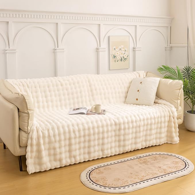 YUSOKI Luxury 3D Bubble Throw Blanket 2lb,All Ages,Home Decoration, (Ivory,50 * 60inches)-Ruum Studio Home