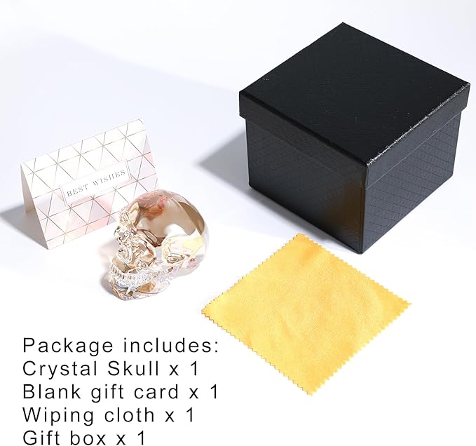 Model Statue for Home Décor Crystal Skull Decorative Figurine Gifts for Women Husbands Halloween Head Figurine Decoration Gift (Champagne Color Skull)-Ruum Studio Home