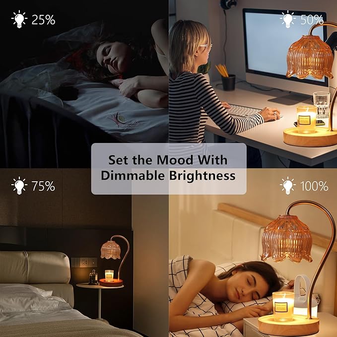 GEEZO Fragrance Candle Warmer Lamp with 2 Bulbs Electric Candle Warmer with Timer & Dimmer for Home Decor Wax Melt for Small Large Size Jar Candles Retro Wooden Base-Ruum Studio Home